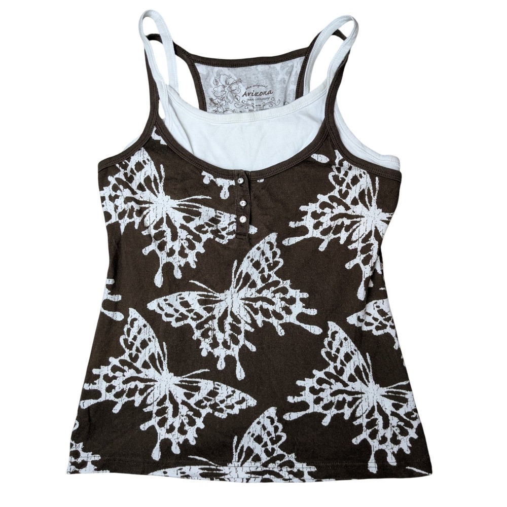 Arizona Y2K‎ Tank Top Cami Butterfly Print Layered Brown Casual Women's Medium